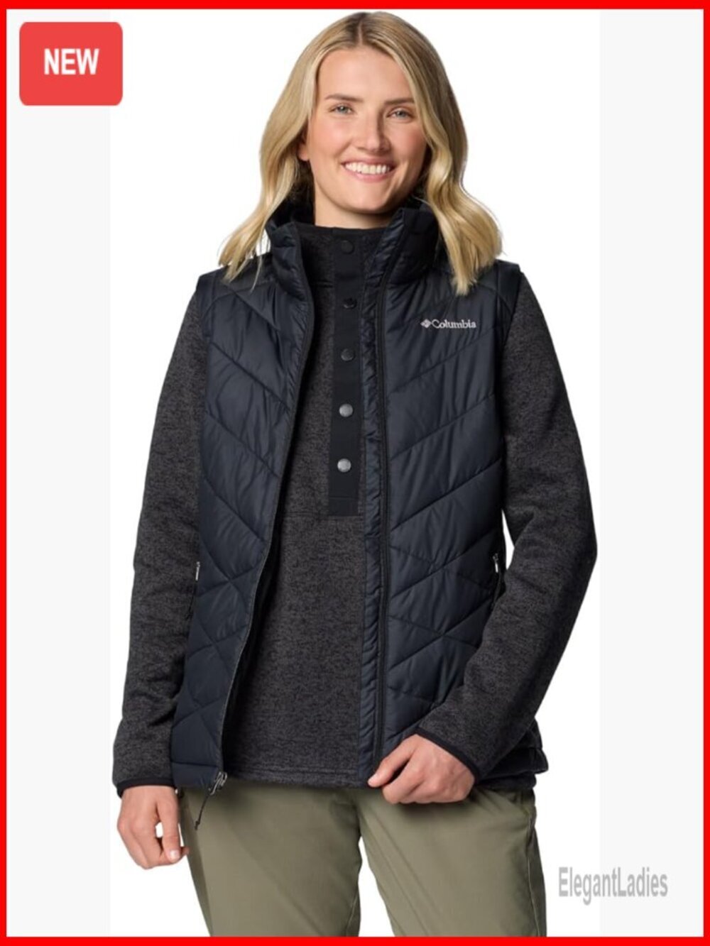 Quilted Insulated Vest with Fleece Collar and Pockets for Outdoor Activities